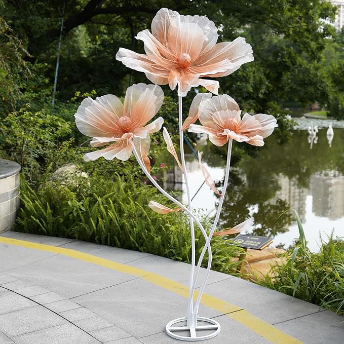 Giant Flowers for Decoration,66.9" Tall Floor Standing Life Size Silk Flower Decor - 3 Large Artificial Flowers with Stand for Wedding Reception,Party Banquet Background,Home Decor