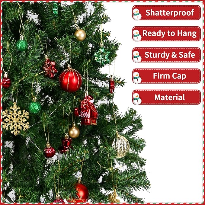 70 Pcs Christmas Ball Ornaments Set，Shatterproof Gold Ornaments for Xmas Tree，Christmas Ball Tree Hanging Ornaments for Christmas Decoration (Red Green)