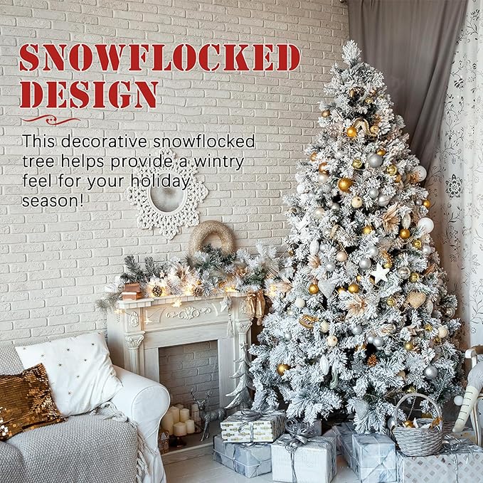 5FT Snow Flocked Christmas Tree, Small Artificial Holiday Xmas Tree with 600 Branch Tips, Foldable Stand for Holiday Party Decoration