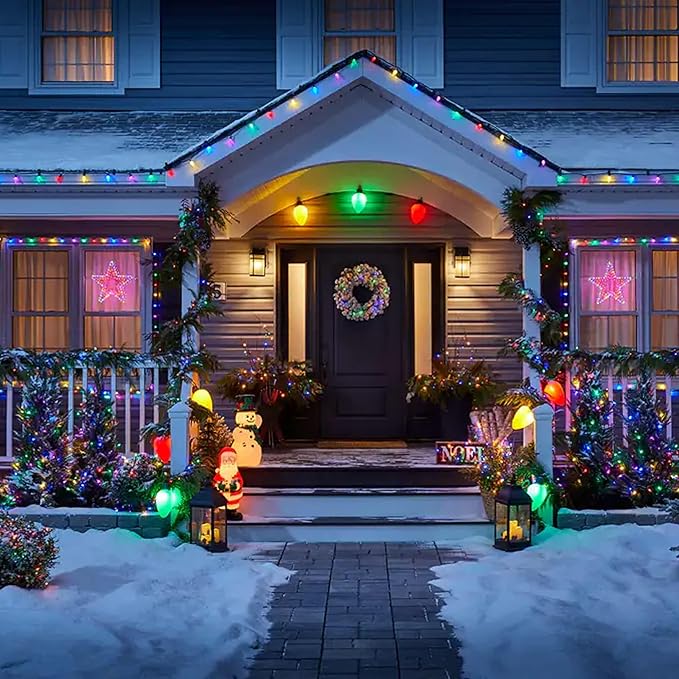 Dazzle Bright C9 Christmas String Lights, 100 LED 66 FT Waterproof Connectable Green Wire Fairy Lights, Christmas Lights for Indoor Outdoor Home Yard Xmas Tree House Decorations (Multi-Colored)