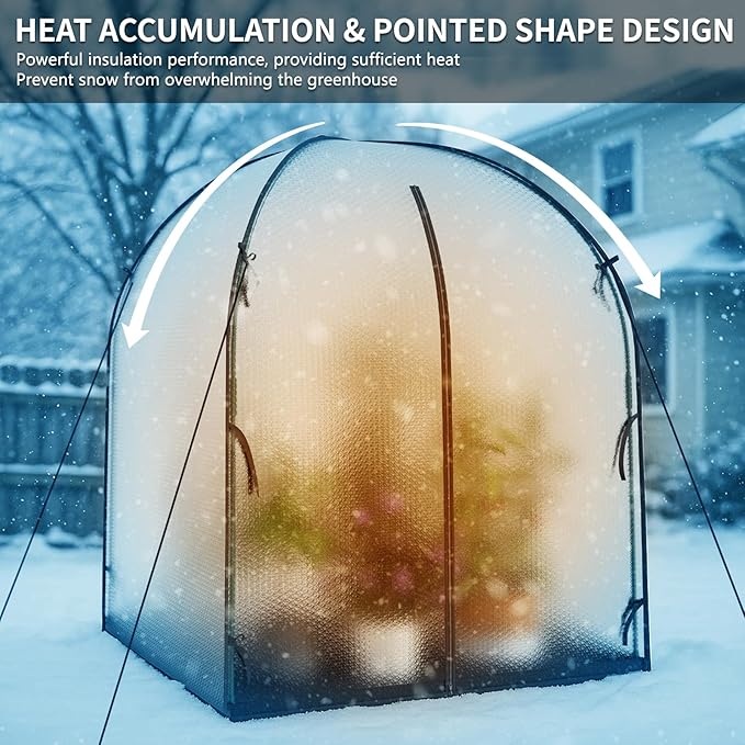 SUNYRISY Greenhouse for Outdoor with Waterproof Mat, Thick Bubble Film Cover Portable Small Mini Green House Kit for Outside, Plant Cover for Winter Plant Freeze Protection, 59" L x 59" W x 75" H