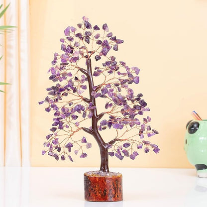 Crocon Amethyst Gemstone Tree Feng Shui Figurine Money Bonsai Chakra Balancing Good Luck Reiki Healing Crystals Decoration Ornament Sculpture Prosperity Table Decor Gift Size 10-12"""