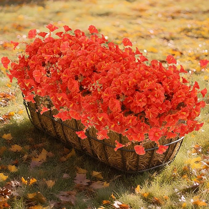 Geegoods Artificial Fall Flowers Outdoor – 16 Bundles Morning Glory with Eucalyptus, UV Resistant Faux Plants for Porch, Patio, Front Door & Garden Planter Boxes | Lifelike Autumn Decoration