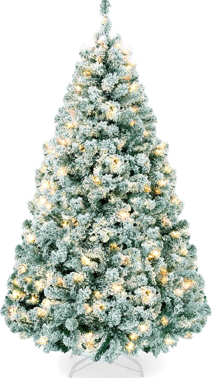 Best Choice Products Pre-Lit Sage Green Christmas Tree, 9ft Artificial Flocked Full Fir Tree, Holiday Decoration w/ 900 Lights, 2,094 Branch Tips