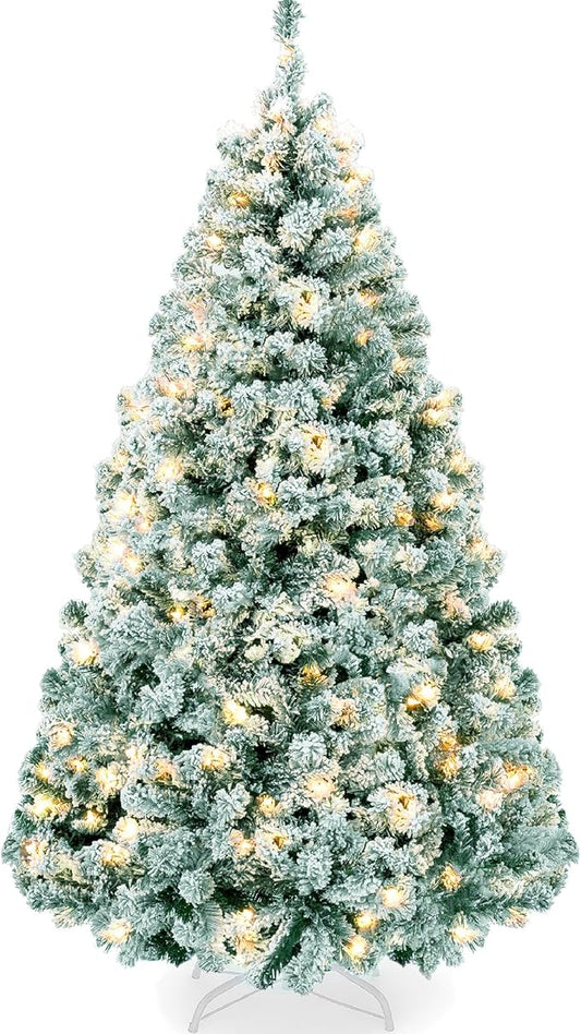 Best Choice Products Pre-Lit Sage Green Christmas Tree, 6ft Artificial Flocked Full Fir Tree, Holiday Decoration w/ 250 Lights, 928 Branch Tips