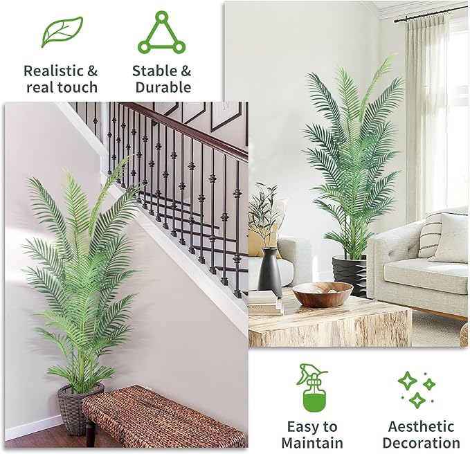 6FT 2Packs Artificial Palm Tree,Faux Areca Palm Plant with Real Touch Leaves and Adjustable Branches,Fake Tropical Palm Tree for Home Office Indoor Outdoor Modern Decoration