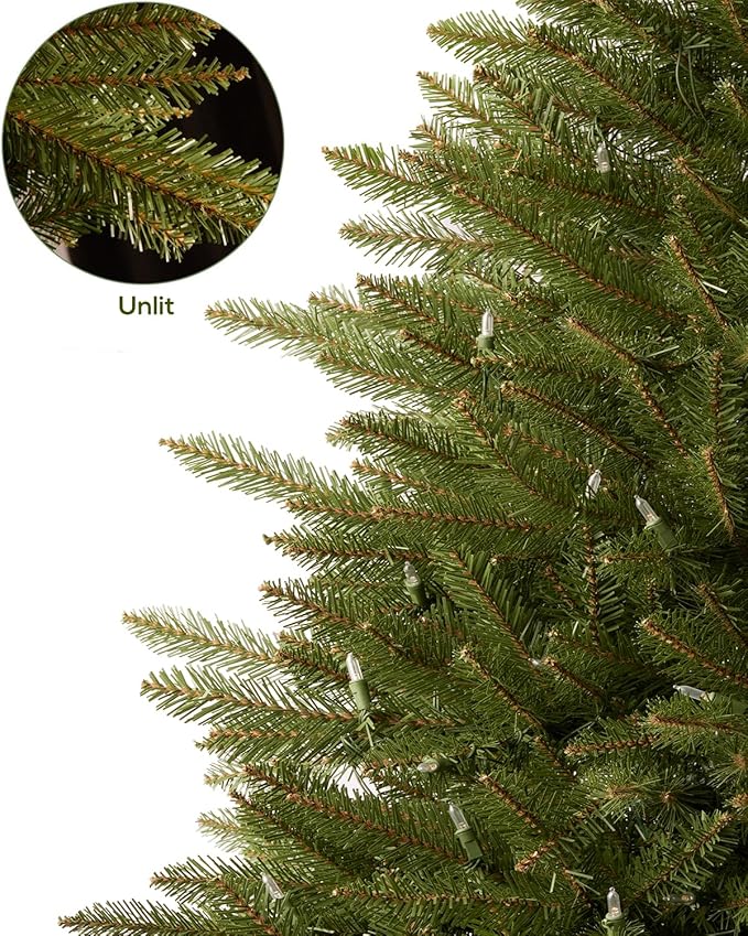 Prelit Christmas Tree 7FT Premium Artificial Spruce Christmas Tree with 800 Clear Lights, Hinged/Feel Real/Realistic/Full Fir Xmas Tree 7 Feet Holiday