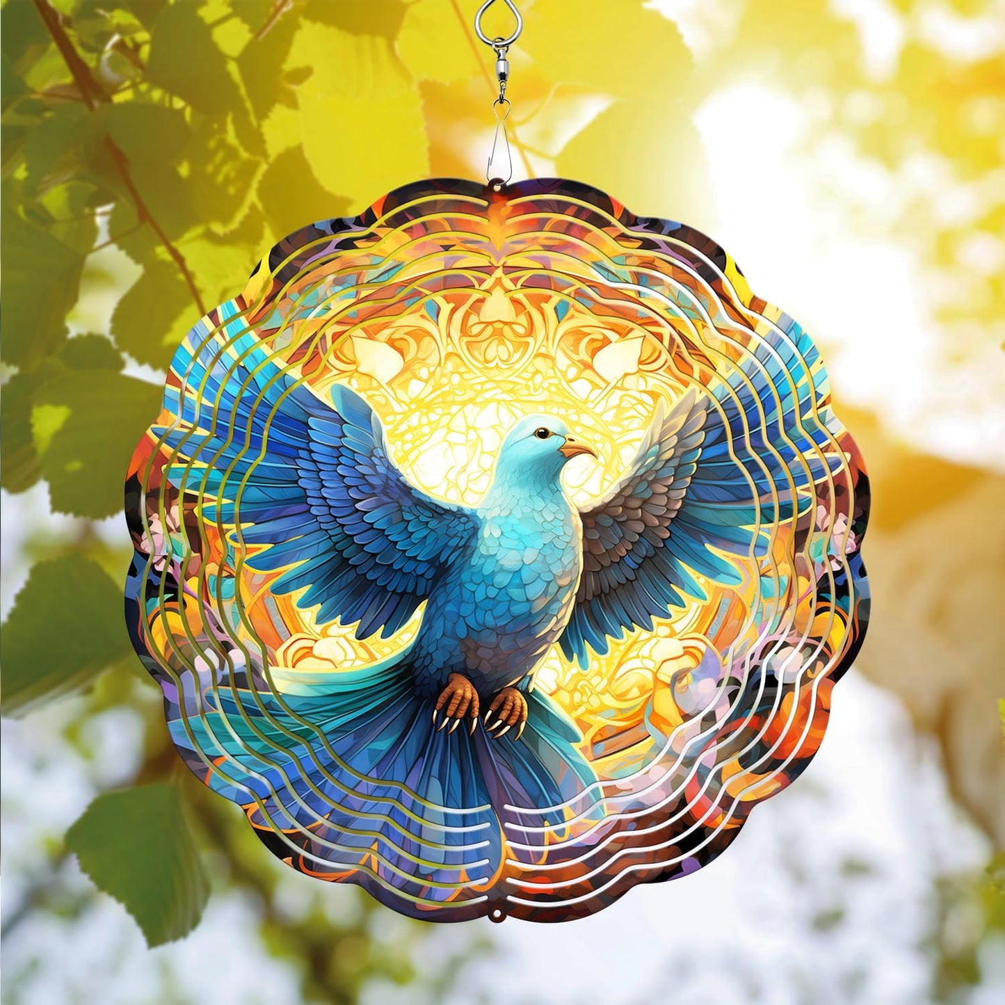 Dove Stained Glass Wind Spinner, Memorial Wind Spinner for Yard and Garden, Unique Gift, 3D Hanging Outdoor