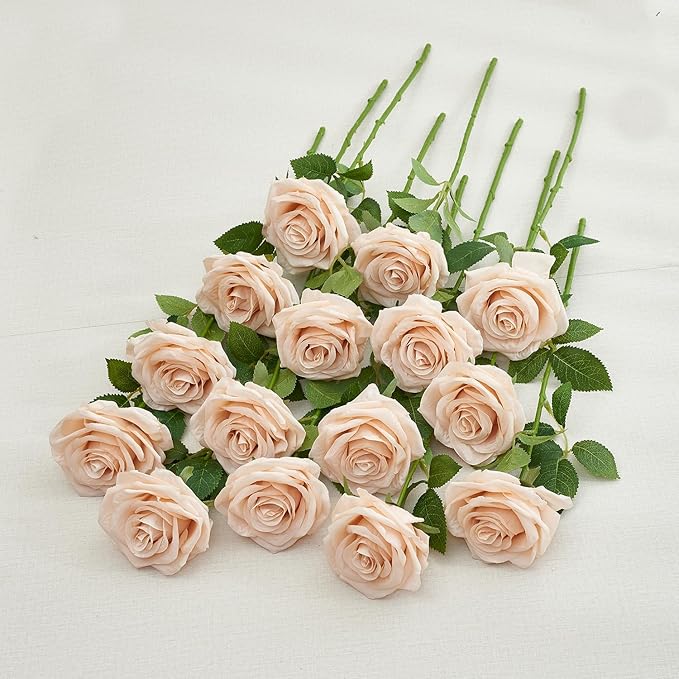 15pcs Fake Roses Artificial Silk Flowers Faux Rose Flower Long Stems Bouquet for Arrangement Wedding Centerpiece Party Home Kitchen Decor