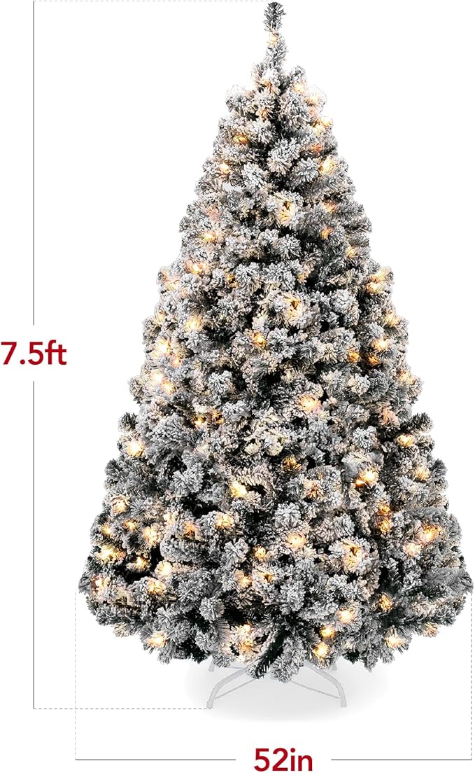 Best Choice Products Pre-Lit Black Christmas Tree, 7.5ft Artificial Flocked Full Fir Tree, Holiday Decoration w/ 550 Lights, 1,346 Branch Tips