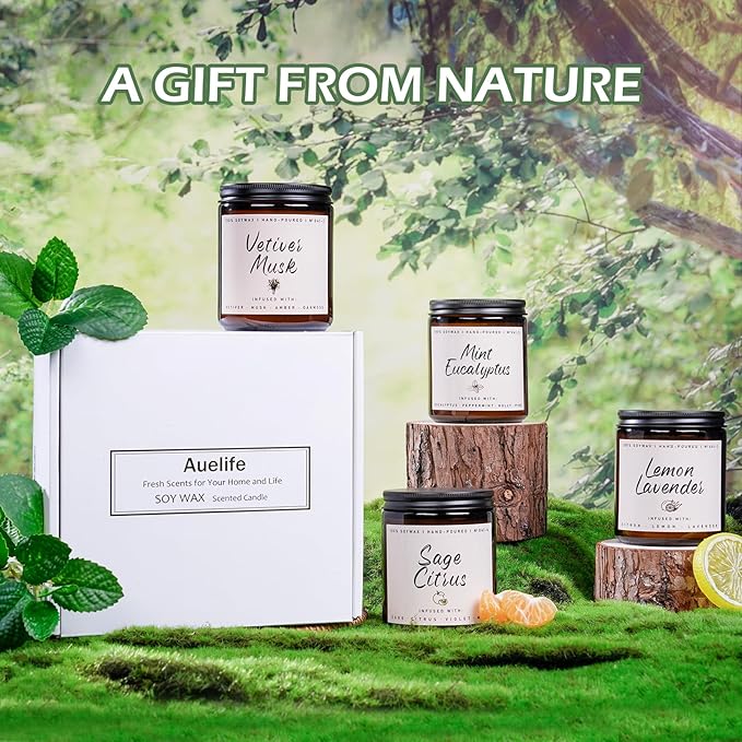 Scented Candles Set | Scented Candle for Home - 4 Pack Candle Gifts, Soy Candles for Home - Aromatherapy Gift of Mint Eucalyptus/Lemon Lavender/Sage Citrus/Vetiver Musk