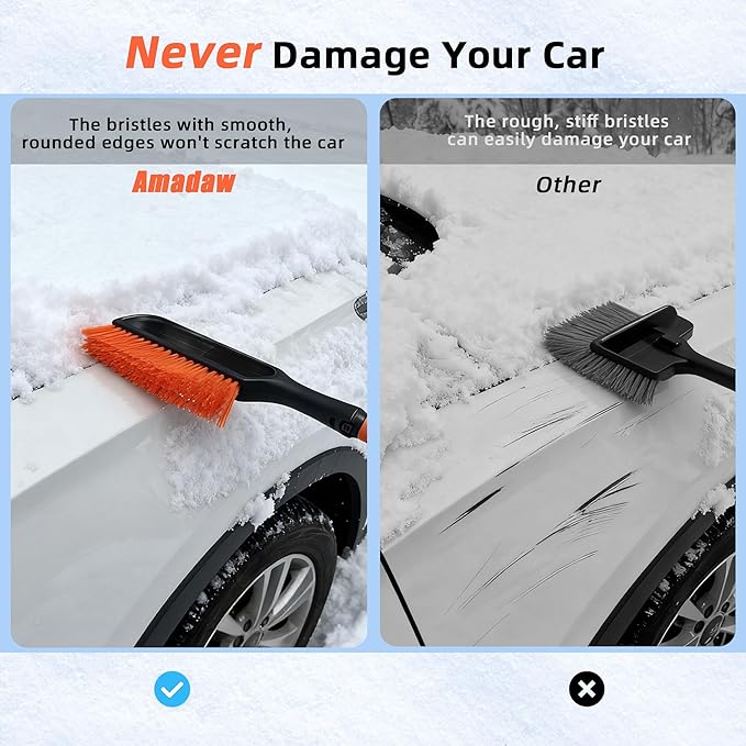 27" 2-in-1 Snow Brush and Ice Scrapers for Car Windshield [Military-Grade Rugged Durability] Removable for Easy Storage, Suitable for Sedans, SUVs and Trucks（Orange）