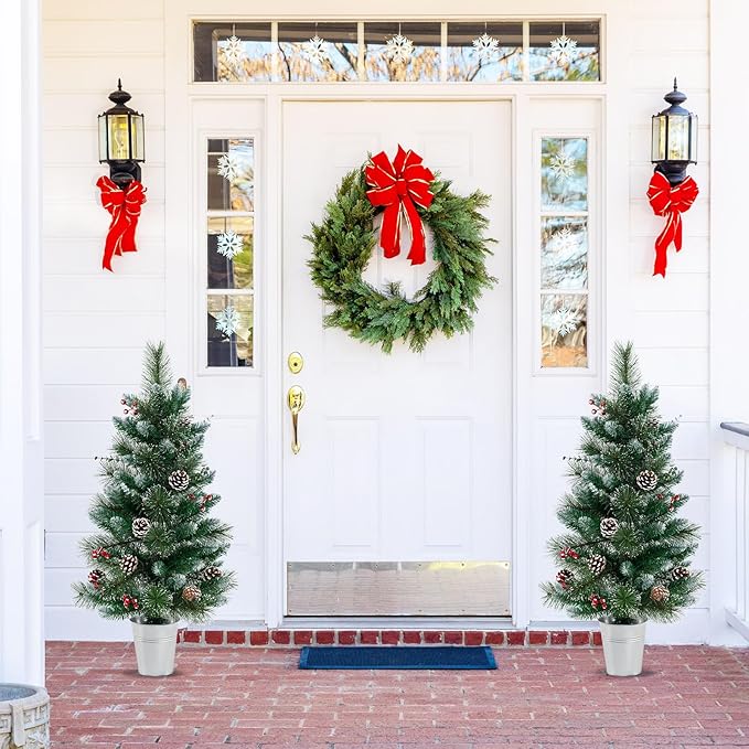 Goplus 3ft Pre-Lit Mini Tabletop Christmas Tree, 2 Pack Artificial Small Battery Operated Xmas Tree with 20 Warm White LED Lights, 8 Modes, Timer, 81 PVC & Pine Needles, for Home Office Decoration