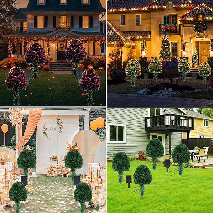 2 Pack Fiber Optic Christmas Tree, Small Outdoor Led Christmas Tree Solar Powered 24 Inch Artificial Xmas Trees with Lights for Front Porch Yard Garden Pathway Cemetery Holiday Decor