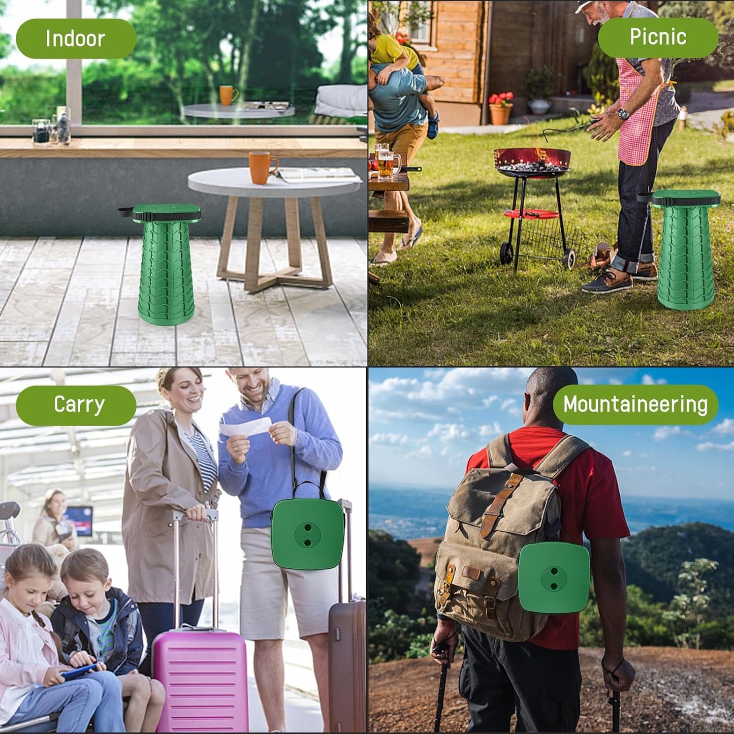 Collapsible Camping Stool Seat, Square Portable Telescopic Stool, Lightweight Sturdy Foldable Stool for Camp Fishing Picnic