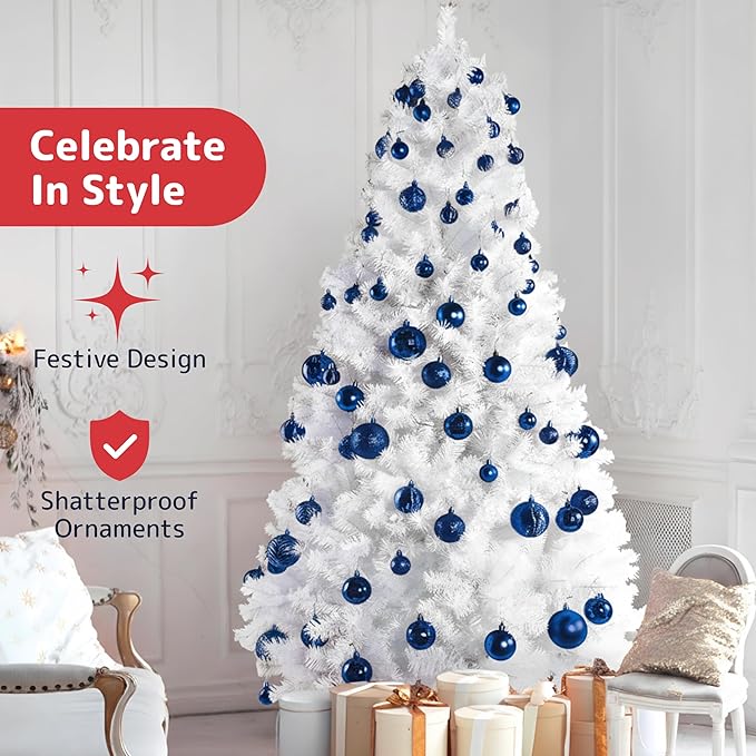 PREXTEX 36 Piece Blue Christmas Ornaments Set with Hanging Loops - Durable, Shatterproof Christmas Balls in 3 Sizes and 6 Styles - Midnight Blue Xmas Decorations for Trees, Wreaths, and Holiday Decor