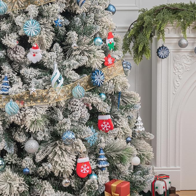 108 Pcs Christmas Ball Ornaments Set, Blue and Silver Shatterproof Hand-Painted Hanging Bulbs Bulk, Decoration for Xmas Tree, Wreath, Garland, Home Holiday Decor