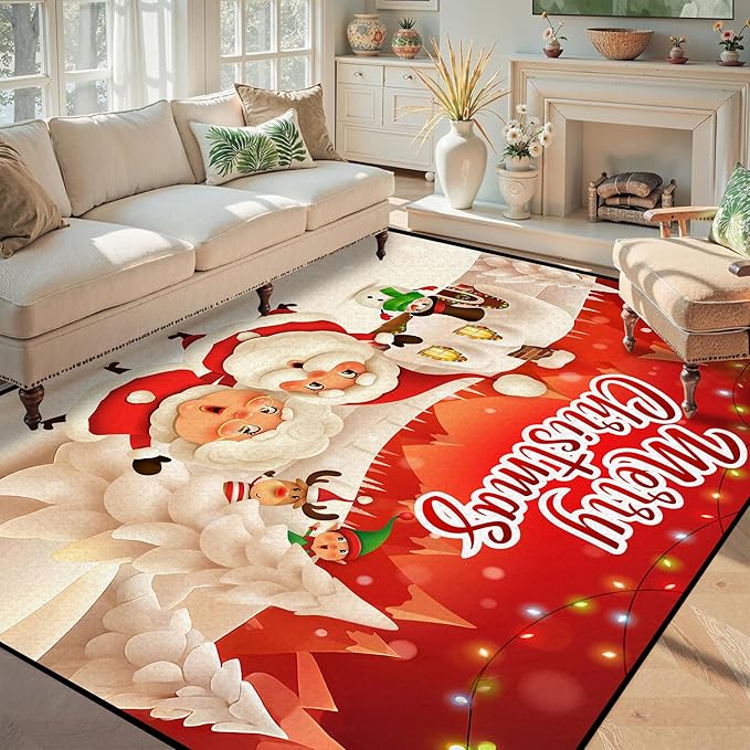 5' X 7' Christmas Area Rug for Bedroom & Living Room - Non-Slip, Washable, Decorative Throw Rug