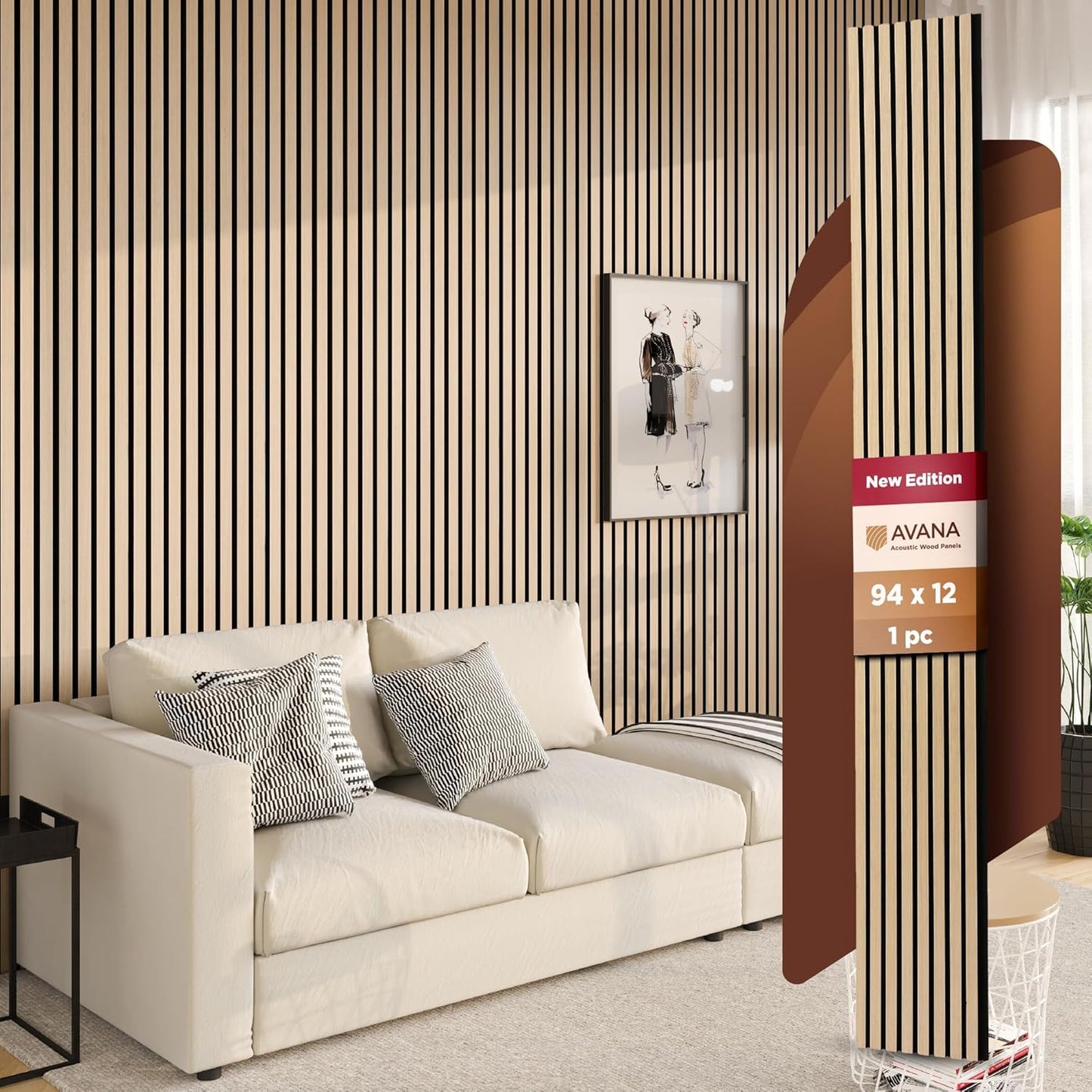 Avana Modern Acoustic Wood Wall Panels – 94.4 X 12.6 Inch White Oak Acoustic Panels 1 PC – Wall Panels For Interior Wall Decor for Homes, Offices, Studios – Sturdy And Durable Wood Panels For Wall