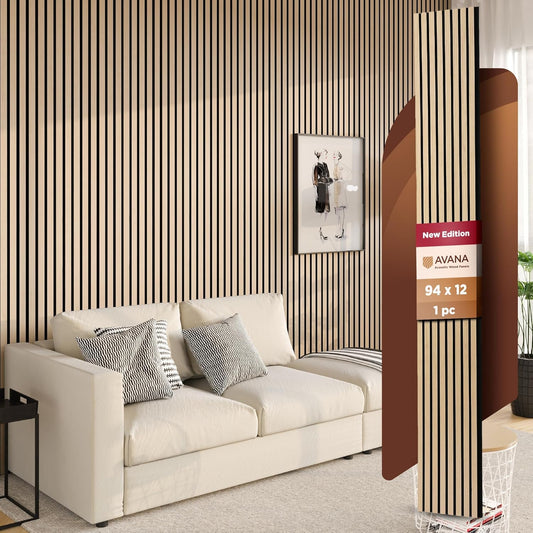 Avana Modern Acoustic Wood Wall Panels – 94.4 X 12.6 Inch White Oak Acoustic Panels 1 PC – Wall Panels For Interior Wall Decor for Homes, Offices, Studios – Sturdy And Durable Wood Panels For Wall