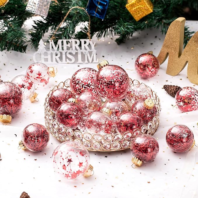 Christmas Ornaments Ball Set-Shatterproof Clear Plastic Decorative Baubles for Xmas Tree House Holiday Wedding Party Decoration,20pcs Red