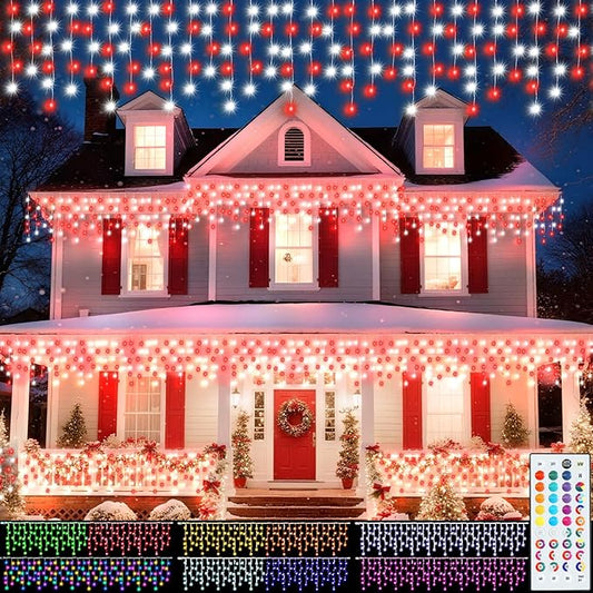 Pooqla Color Changing Icicle Lights with Remote, 35 Colors Christmas Icicle Lights, 300 LED 48FT RGB Waterproof Hanging String Lights for Roof Window Home Party Thanksgiving Christmas Outdoor Decor