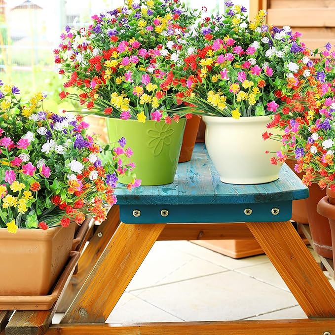 AGIRL 24 Bundles Artificial Flowers Outdoor,No Fade Fake Plastic Flowers Faux Plants for Decoration Hanging Planters Indoor Outside Garden Porch Window Box Home Farmhouse Wedding