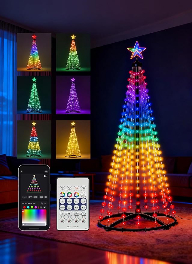 6FT Christmas Cone Tree,Smart RGB LED Lights with App & Remote Control,Music-synced and DIY Multicolor String Lights,Indoor & Outdoor Waterproof Christmas Decoration Lights for House