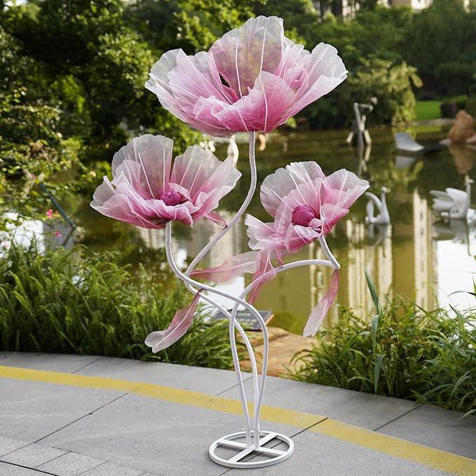 Giant Flowers for Decoration,66.9" Tall Floor Standing Life Size Silk Flower Decor - 3 Large Artificial Flowers with Stand for Wedding Reception, Party Banquet Background, Home Decor