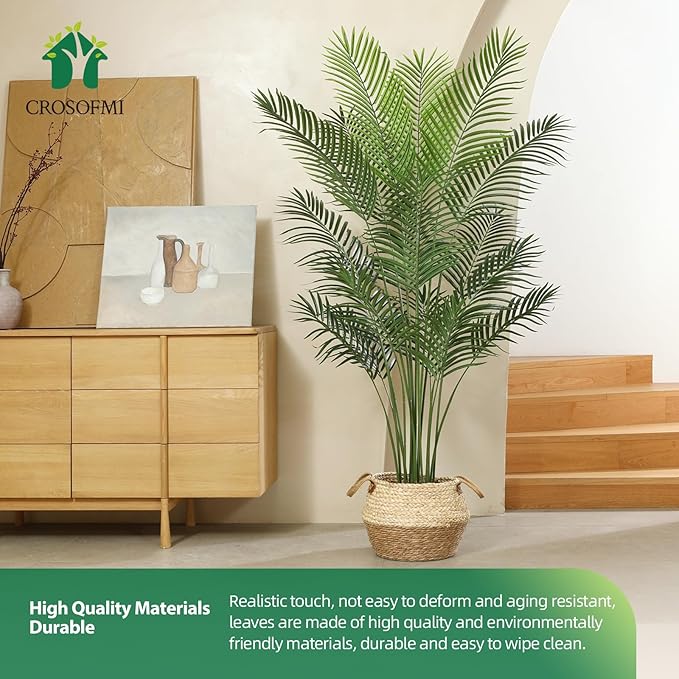 Artificial Areca Palm Plant 6Ft Fake Tropical Palm Tree, Perfect Faux Dypsis Lutescens Plants in Pot for Indoor Outdoor House Home Office Garden Modern Decoration Housewarming Gift,1Pcs