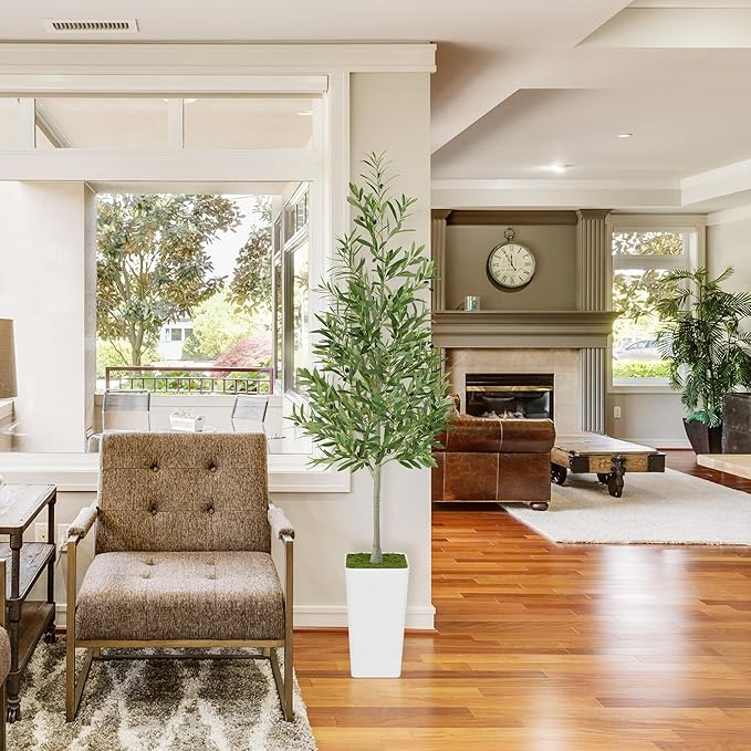 Artificial Olive Tree 6ft - Realistic Tall Fake Plants for Office Living Room Bedroom Home Decor Indoor - Faux Floor Green Silk House Corner Large Potted Plants