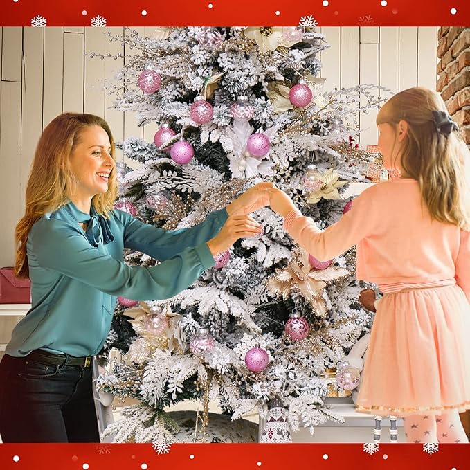 Clear Christmas Ornaments Set, 30ct 2.36inch Pink Clear Xmas Baubles for Christmas Tree Ornaments and Decorations Shatterproof Christmas Hanging Balls with Stuffed Decoration for Xmas Wedding Party