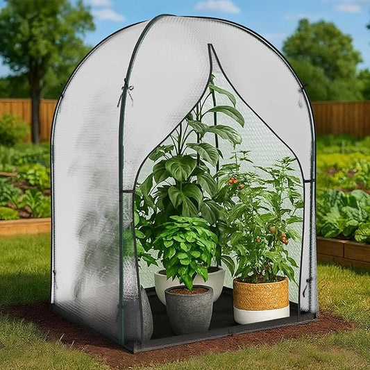 SUNYRISY Greenhouse for Outdoors with Waterproof Pad, Thick Bubble Film Cover Portable Small Mini Green House Kit for Outside, Plant Cover for Winter Plant Freeze Protection, 47" L x 47" W x 71" H