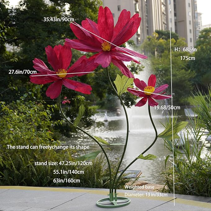 Artificial Giant Flowers for Decoration,Large Paper Daisies Flowers with Stems and Stands Base,Big Flower Decor for Wedding Birthday Party Garden, Party Banquet Background Decor (red)