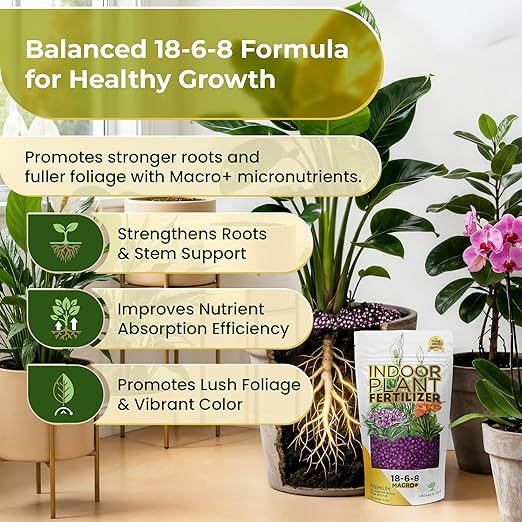 Indoor Plant Fertilizer Pellets | 18-6-8 Macro Plus for Seedlings and Mature Plants | Multi-Purpose Blend & Gardening Supplies| 5.2 oz Resealable Packaging