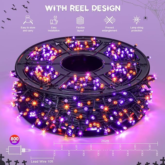 JMEXSUSS 800 LED Orange and Purple Halloween Lights, 272ft Halloween String Lights Outdoor Waterproof, 8 Modes Plug in Twinkle Light for Tree Party Decor