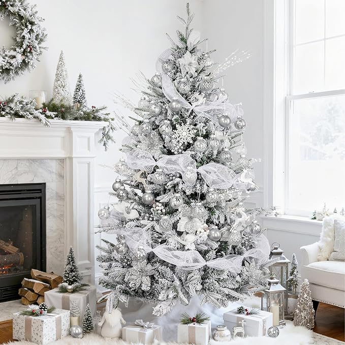 Ouddy Decor 36 Pcs Clear Christmas Ball Ornaments, 2.36" Shatterproof Silver Plastic Christmas Ornaments Set Decorative Hanging Transparent Baubles for Xmas Tree Holiday Party Decor, Silver