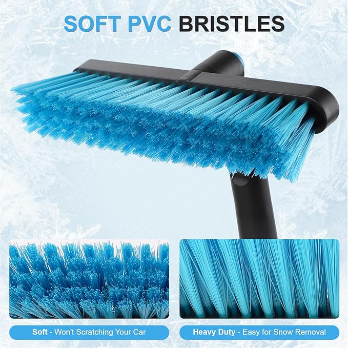 Yougfin 2 in 1 Extendable Snow Brush with Ice Scraper for Car Windshield, 33 Inch Car Window Scraper & Foam Snow Removal Brush for SUV, Heavy Duty Snow Cleaner for Truck Van, 360° Pivoting Head