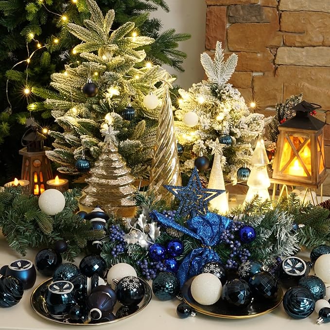 XmasExp 99-Pack Christmas Ball Ornaments Assorted Shatterproof Christmas Tree Decorations with Hand-held Gift Package for Xmas Tree,Home,Party (Blue)