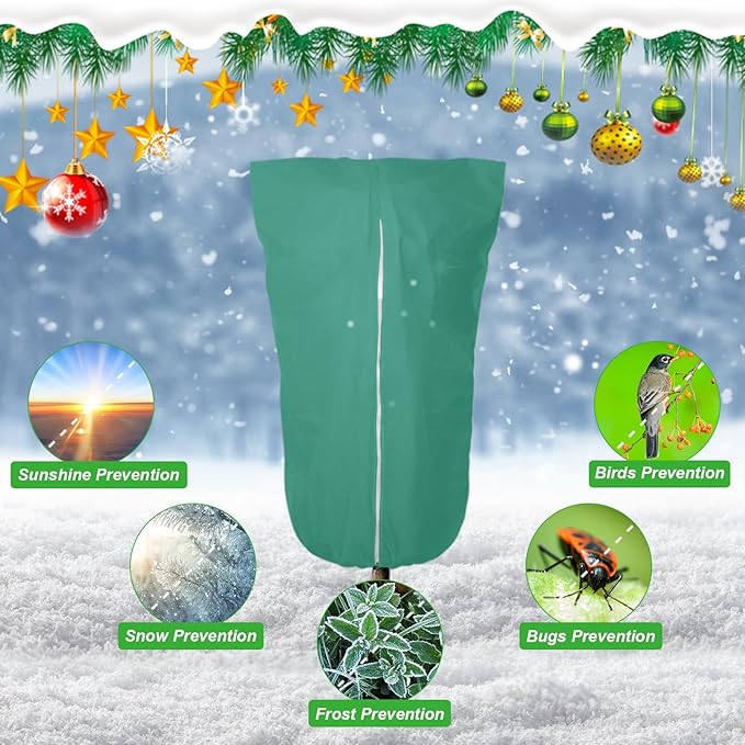 2 Pack 43"x32" Winter Plant Cover Freeze Protection Frost Cloth Blankets, 3 oz/yd² Frost Covers with Zipper Drawstring, Frost Protection Tree Cover for Outdoor Plant Cold Weather Protector