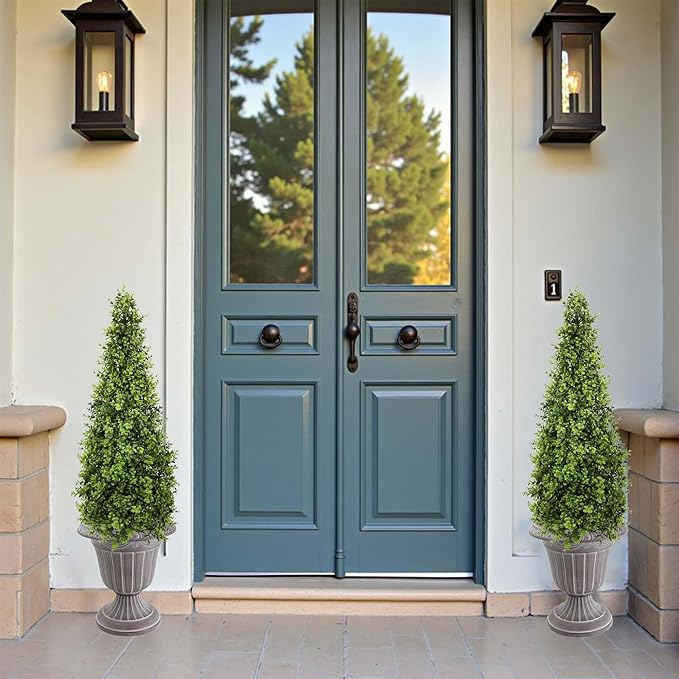 3FT Artificial Boxwood Topiary Tree Fake Topiary Potted Plants for Home Office Garden Indoor Outdoor Decoration 35INCH(2PACK)