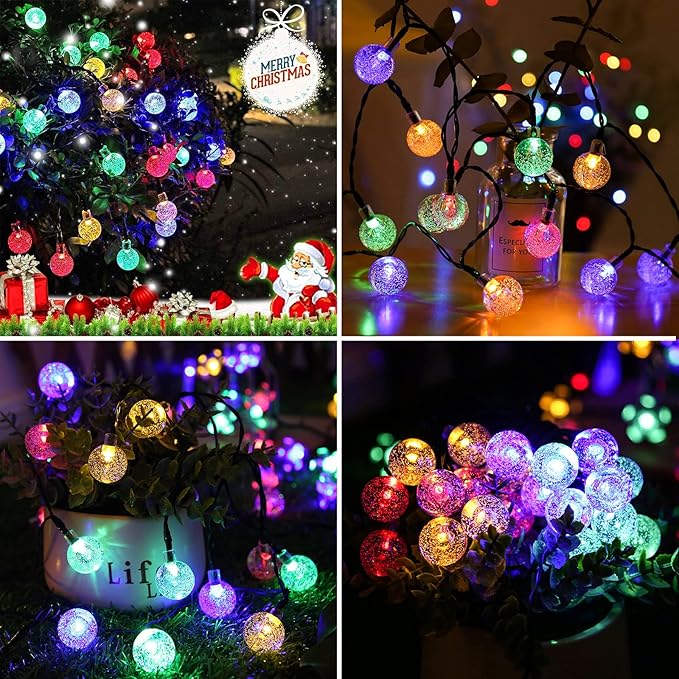 Solar String Lights Outdoor 100 Led 40 Feet Multi-Color Crystal Globe Lights with 8 Lighting Modes, Waterproof Solar Powered Patio Lights for Garden Yard Porch Wedding Party Decoration