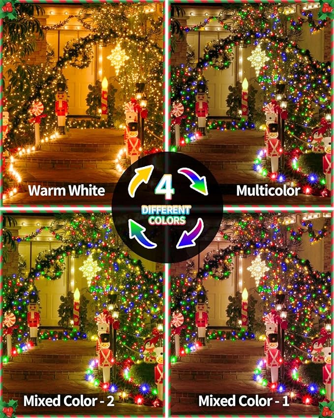 355FT 900LED Color Changing Christmas Lights, Extra Long Outdoor String Lights Waterproof, Timer & Memory, 8 Modes Dimmable Plug in Fairy for Outside Tree Wedding Patry White to Multicolor
