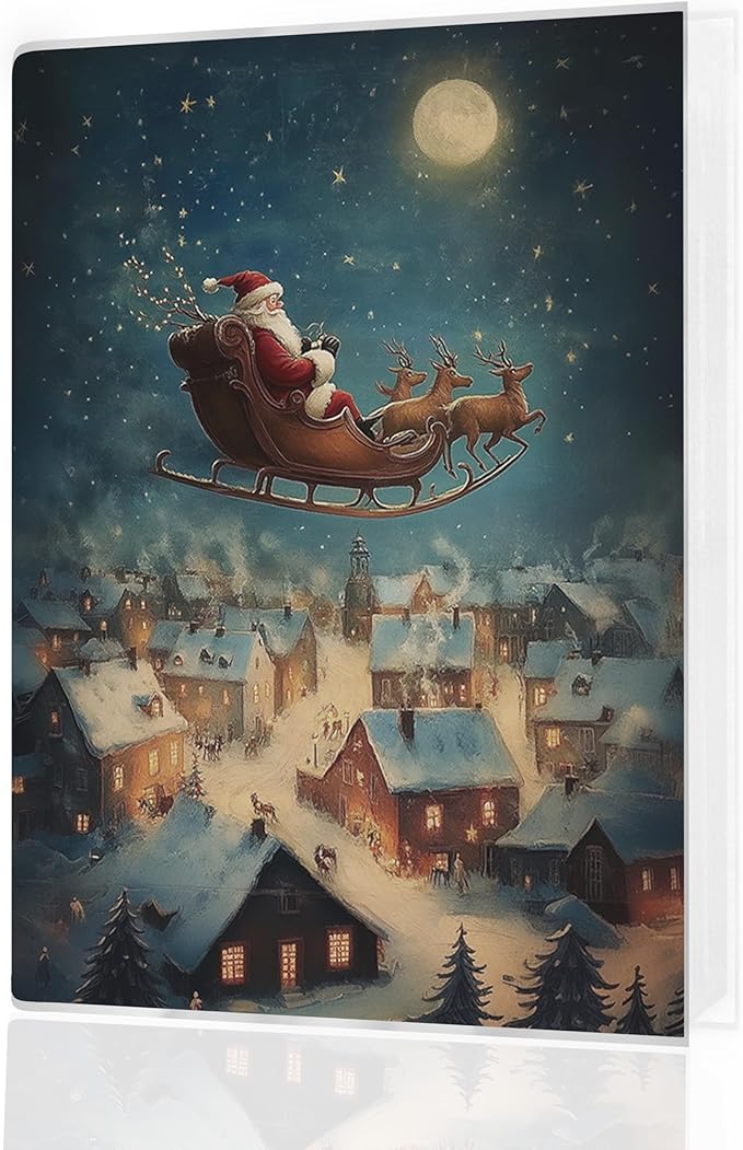 Christmas Photo Albums 4x6 Pictures, Christmas Santa Flying under Full Moon Winter Village Small Memory Photo Album Book for Baby Family Graduation Wedding Travel Vacation