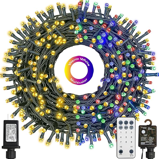 Decute 800Leds 272FT Colors Changing Christmas String Lights 4 Colors in 1 Strand 11 Modes, Waterproof Indoor Outdoor Tree Fairy Lights Warm White & Multicolor with Timer Remote
