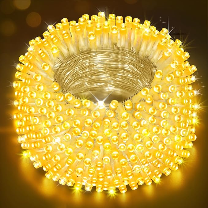 Heceltt Christmas Lights Outdoor, 403FT 1000 LED String Lights 8 Modes and Timer Memory Function Twinkle Fairy Lights IP44 Waterproof Plug in for Xmas Tree Wedding Party Holiday Decor(Warm White)
