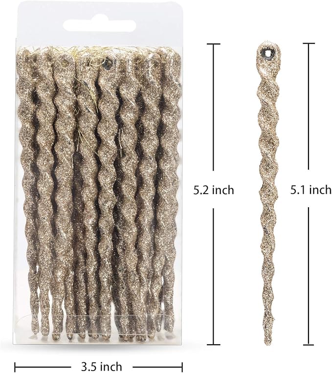 AMS Sparkling Glitter Plastic Icicle Ornaments 30 PCS Twisted Icicles Decoration Christmas Tree and Holiday Xmas Party Hanging (5.1'', Champagne)