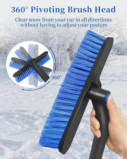 Ice Scraper Brush for Car Windshield Window, 26'' to 33'' Aluminum Extendable Snow Brush for Car Window with Foam Grip and 360° Pivoting, Soft Broom Head for Car Vehicle Accessories