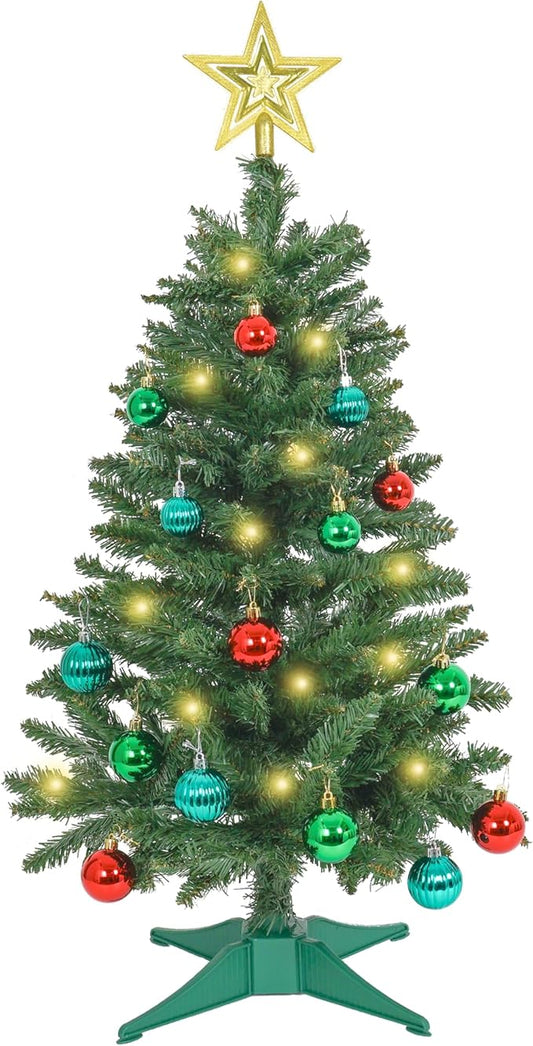 Sunshine Green Christmas Tree with Light 3ft Artifical Full Christmas Tree with Ball & Star Ornaments 8 Lighting Modes for Holiday Decor