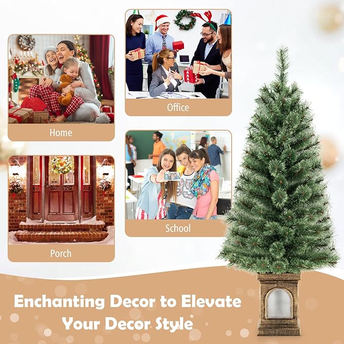 GOFLAME 4FT Pre-Lit Potted Christmas Tree Set of 2, Artificial Entrance Xmas Tree with 100 LED Lights, 116 Branch Tips, Pine Needles, Timer, Holiday Decoration Tree with 3 Lighting Modes, 4 Brightness